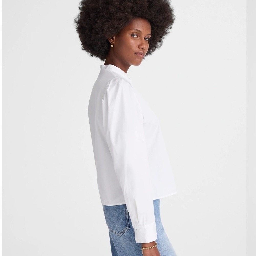 Madewell Puff Sleeve‎ Button Down Band Collar Shirt White Cotton Poplin Blouse S - Picture 3 of 13